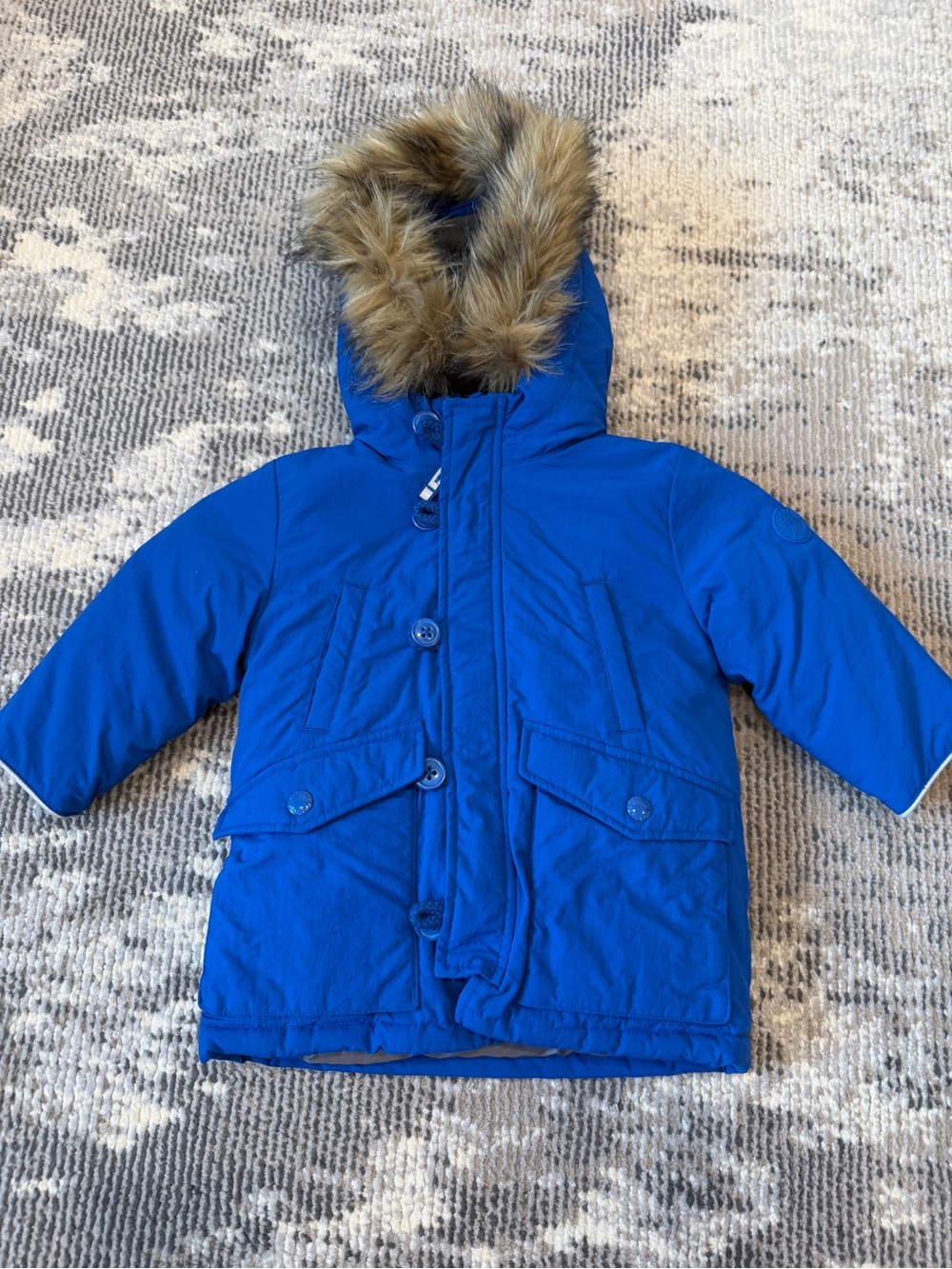 GAP Royal Blue Kids Puffer Coat with Faux Fur Hood